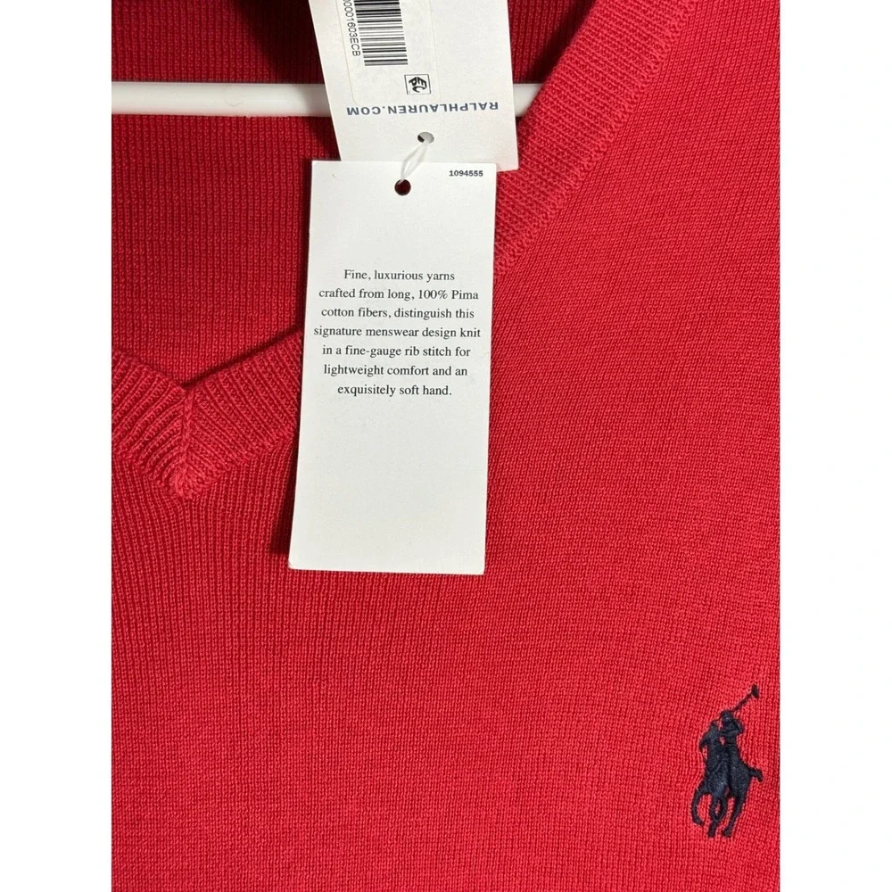 Polo Ralph Lauren Mens XL Pima Cotton V-Neck Sweater Red NWT 1864765FZ